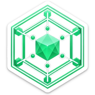 Futuristic reward points icon, diamond or hexagon shape, circuit board lines, Bloomberg terminal aesthetic, green phosphor glow on dark background, minimalist geometric, no text, fintech style, clean edges, professional icon design sticker