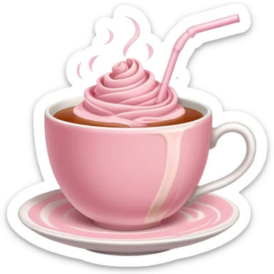 rose hot milk tea with tea cup sticker
