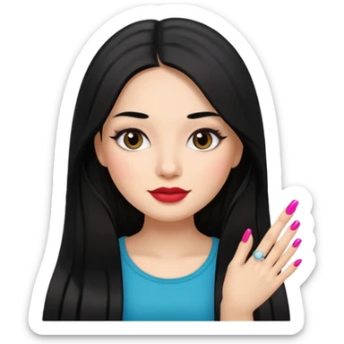 latina girl with straight long hair thats black memoji with nail no lipstick sticker