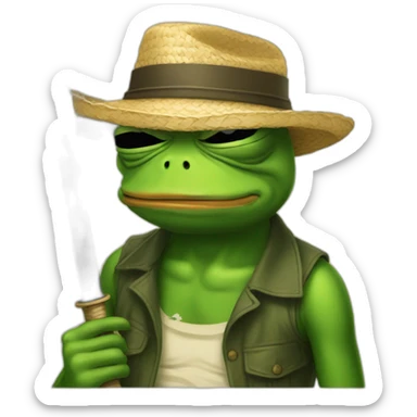 pepe frog holding katana with straw hat and he is sad  sticker