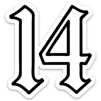 number 14 in blue, old English writing, icon style sticker