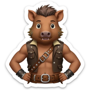 wild boar, punk hair, half body, standing, belt sticker