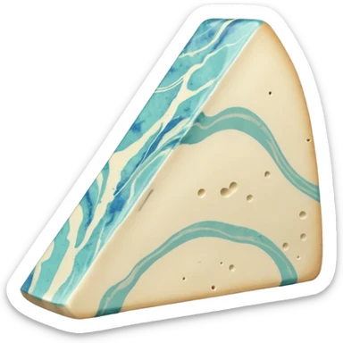 creamy gorgonzola wedge pale ivory with blue-green veins moist rich surface natural beige rind smooth cut showing marbling no extras soft lighting subtle shadows emoji scale sticker