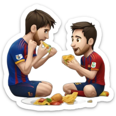 crea a messi  comiendo salchipapa sticker