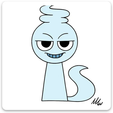 Keep the picture quality and style exactly the same as the original image. Make the eyes and mouth a bit scarier with subtle, slightly creepy changes—such as a more intense stare and a hint of a mischievous grin. No other changes. sticker