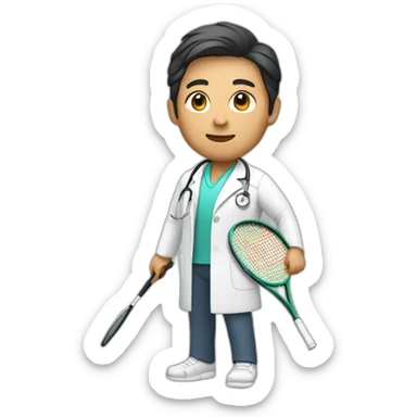 asian doctor with tennis racquet sticker
