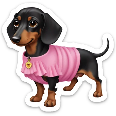 black and tan dachshund wearing a pink dress sticker