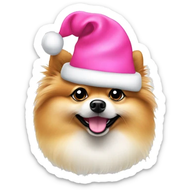 pomeranian with pink Christmas hat  sticker