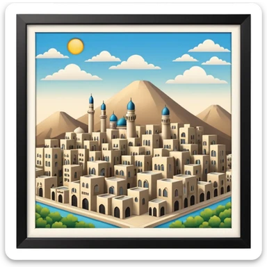 little city and many, small, ordinary, simple, home, Iranian-style, 1980  sticker