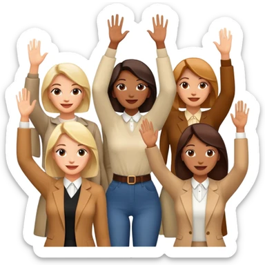 group of happy women, stylishly dressed, raising their hands sticker