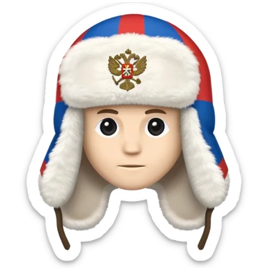 Ushanka hat with Russian flag emblem, furry winter hat with ear flaps down sticker