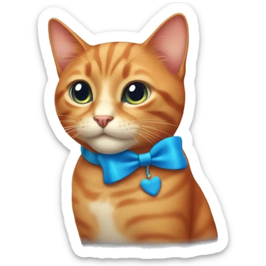 red cat with small blue bow on the neck sticker