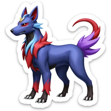 Black and blue and red and purple and white and grey colorful shiny edgy cool badass Manectric-Houndoom-fusion-hybrid-Fakémon-creature, full body sticker