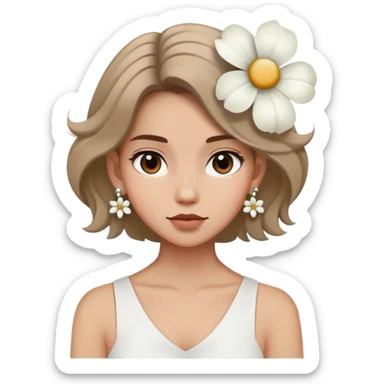 Medium Hair Girl with big white flower earrings sticker