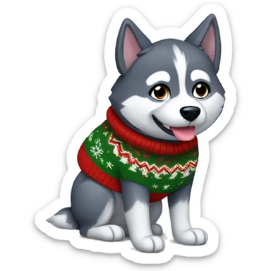 Husky dog wearing a Christmas sweater sticker
