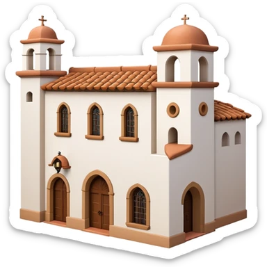 Spanish mission style house with bell tower, arches, and clay tile roof sticker