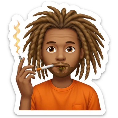 Brownskin man with very long dreadlocks orange shirt smoking weed blunt in mouth sticker
