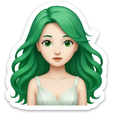 Woman with Long Emerald Hair – flowing green hair, elegant look, white dress sticker