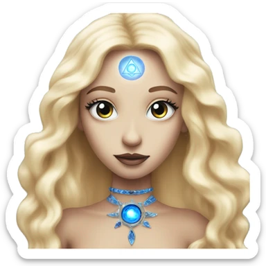 magical diva with thin pink andromedan face long blonde hair and blue eyes glowing third eye sticker