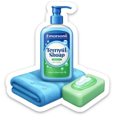 Soap, washcloth and shampoo sticker