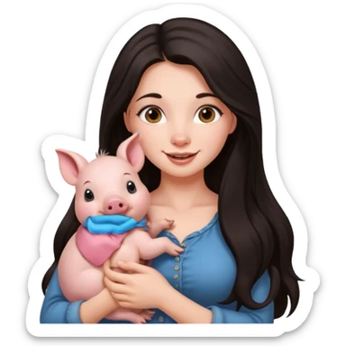 Ragazza bellissima sexy capelli lunghi scuri con un piccolo maialino sticker