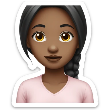 Very cute girl , with white skin , black long hair , beautiful big eyes , and light pink shirt sticker