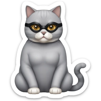 British Shorthair cat full body sitting with a mask sticker
