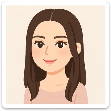 Kendall Jenner's head in Irasutoya style, gentle eyes, long straight hair, cute and approachable sticker