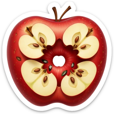 the core of an eaten apple with bite marks and a few seeds sticker