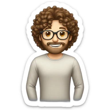 male with brown curly hair with a small brown Beard and round glasses eating cousous sticker