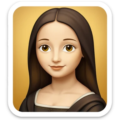 Mona Lisa, simplified, iconic, yellow face, subtle smile sticker
