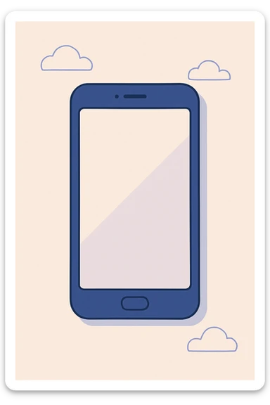 top-down view of a smartphone, blank screen, subtle screen reflection, simple design, clean look sticker