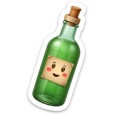 green old  glass bottle with a rolled  paper message inside like in movie  sticker