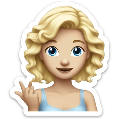 Blond girl with blue eyes hand infront and dance sticker