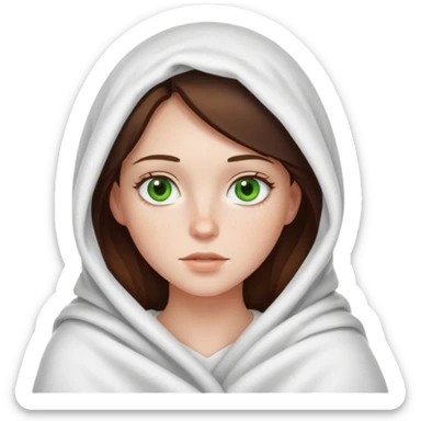 a white brunette girl with green eyes and freckles covered up in a blanket sticker