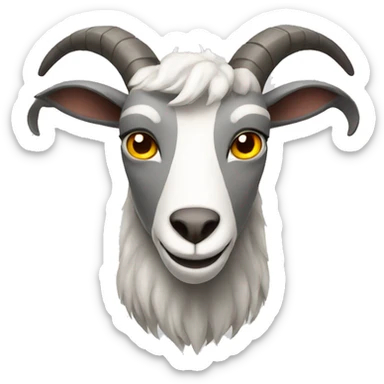 an evil looking grey and white goat sticker