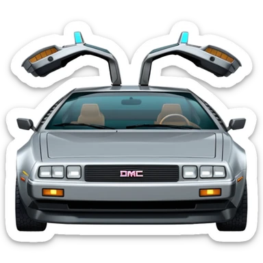 Silver DMC 12 Delorean, closed doors, back sideview sticker