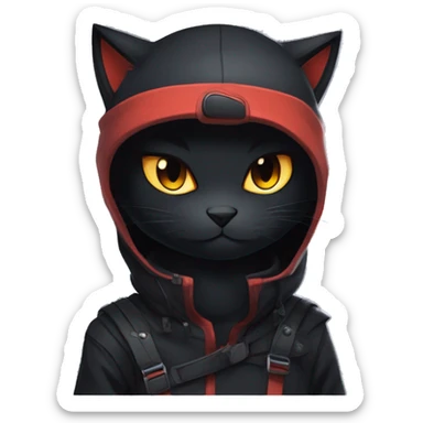 Edgy Shy Anthro Ninja boyish cool pretty dark black Litten-Pokémon-cat-fursona-animal techwear sticker