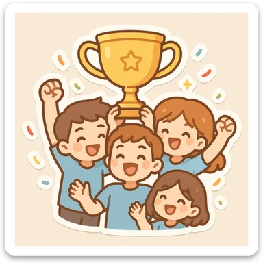 team celebrating with trophy sticker