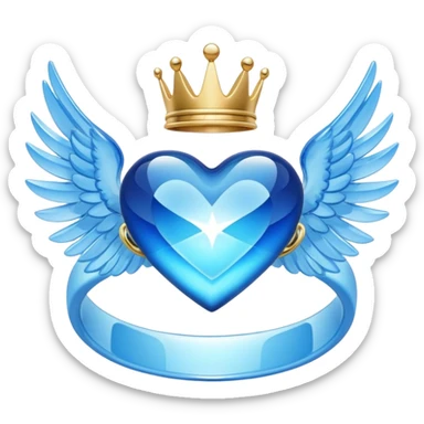 corazón azul con alas y anillo sticker