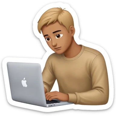 man working on his macbook laptop looking down sticker