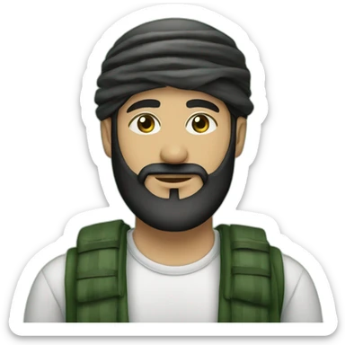 Palestinian with a brown beard, green eyes, and a palestinian keffieh sticker