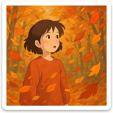 autumn fall scene with swirling colorful leaves sticker