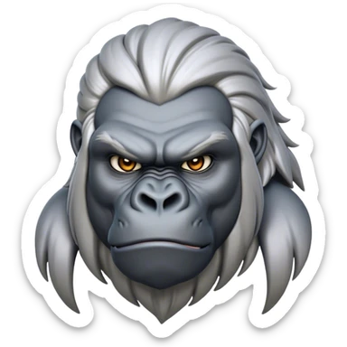 Cinematic Noble Silverback Gorilla Portrait Emoji, Poised and majestic, with a powerful, muscular frame accentuated by a distinguished silver mane and piercing, wise eyes, Simplified yet sharp and sophisticated features, highly detailed, glowing with a soft, regal jungle glow, high shine, intelligent and commanding, stylized with an air of imperial strength, focused and resolute, soft glowing outline, capturing the essence of a watchful guardian that feels as though it could step out of the screen with effortless authority! sticker