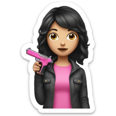 Dark hair girl holding a pink gun sticker
