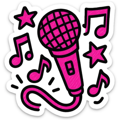 microphone with musical notes and stars, all in vibrant shades of pink, inspired by Eurovision's festive spirit sticker