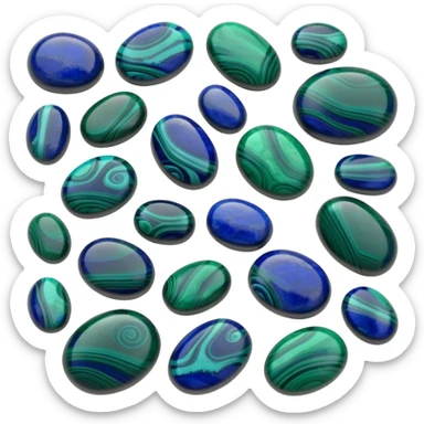 Azurite malachite cabochon gem with swirling blue and green patterns, smooth polished dome surface sticker