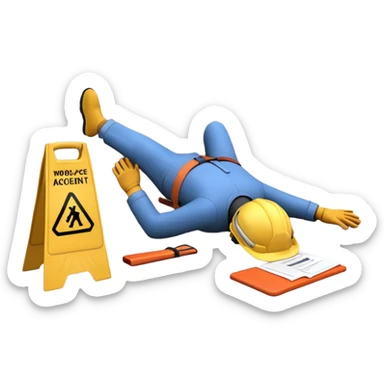 Animación corta de un accidente laboral que muestre las consecuencias de no respetar normas de seguridad, con cámara lenta en el momento de la caída y foco en la falta de señalización y EPP. Estilo realista pero apto para capacitación corporativa. sticker