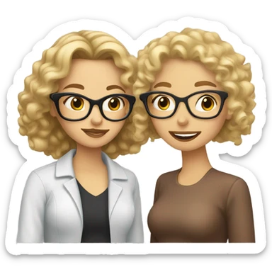 Caucasian Woman with blonde hair and glasses kissing Caucasian woman with curly brown hair sticker