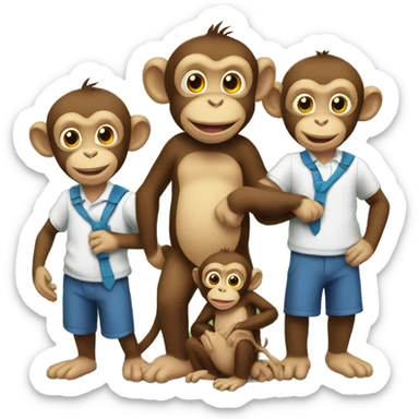 Monkey with monkey family brining the 2 baby monkeys to the first day of school  sticker